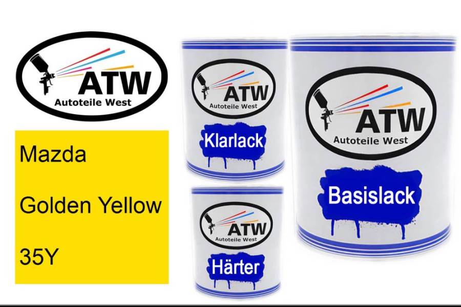 Mazda, Golden Yellow, 35Y: 1L Lackdose + 1L Klarlack + 500ml Härter - Set, von ATW Autoteile West.